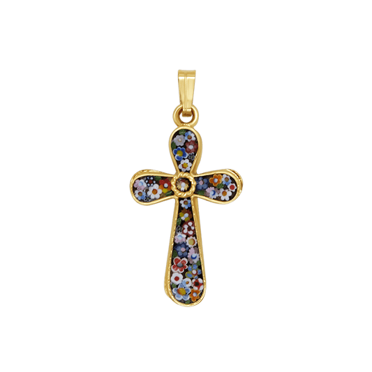 CROSS PENDANT - MICROMOSAIC JEWELRY - GOLDEN METAL