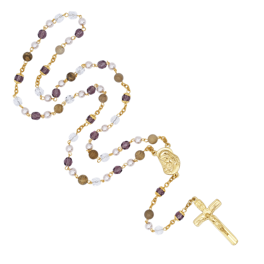 CRYSTALS AND STONES - ROSARY - GOLDEN METAL