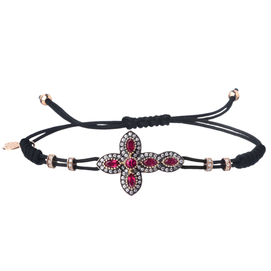 CROSS - CHRISTIAN BRACELET - GOLD, DIAMONDS AND RUBIES