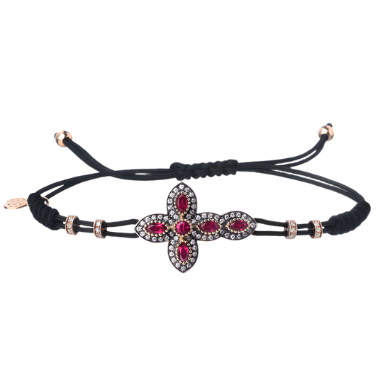 CROSS - CHRISTIAN BRACELET - GOLD, DIAMONDS AND RUBIES