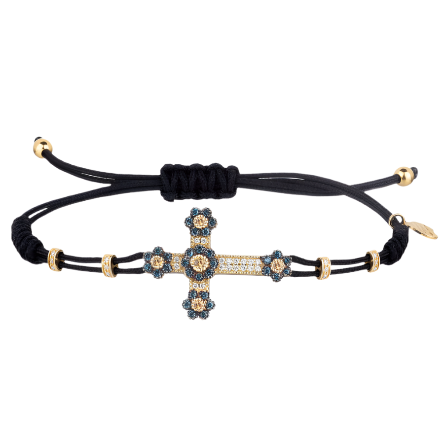 CROSS - CHRISTIAN BRACELET - GOLD, DIAMONDS AND SAPPHIRES