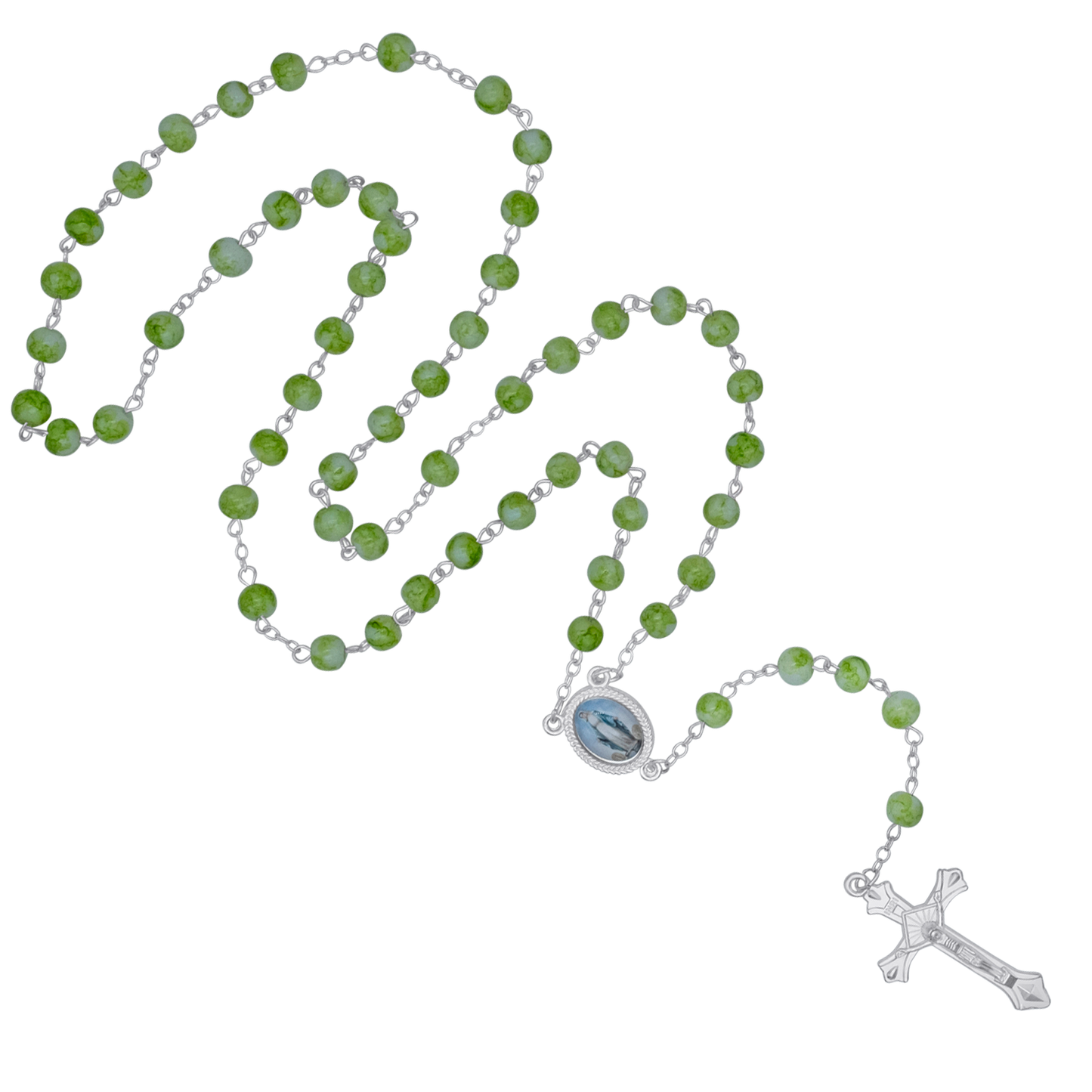 GREEN MARBLE ROSARY - METAL