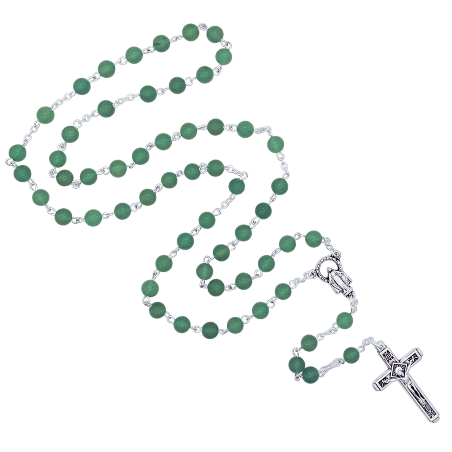GREEN STONES ROSARY - METAL