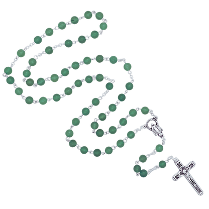 GREEN STONES ROSARY - METAL