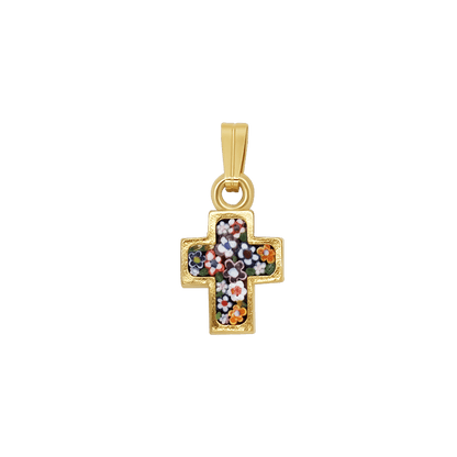 CROSS PENDANT - MICROMOSAIC JEWELRY - GOLDEN METAL