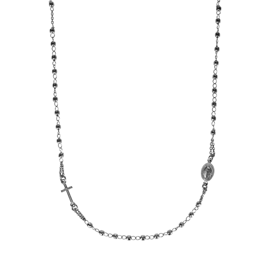 MIRACULOUS AND CROSS - NECKLACE - BLACK SILVER