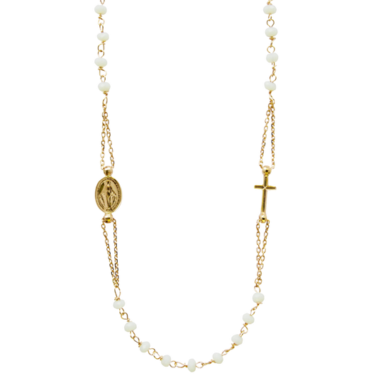 MIRACULOUS AND CROSS - CRYSTAL NECKLACE - VERMEIL SILVER