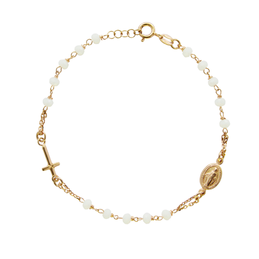 MIRACULOUS MEDAL AND CROSS - BRACELET - GOLDEN SILVER