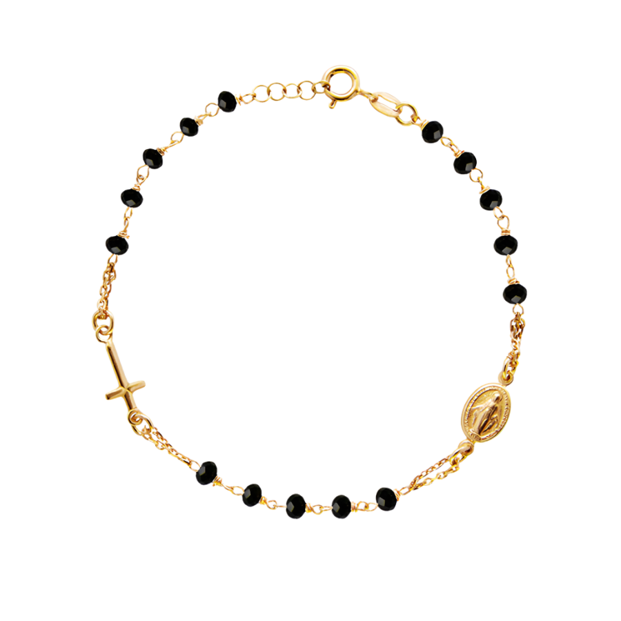 MIRACULOUS MEDAL AND CROSS - BRACELET - GOLDEN SILVER