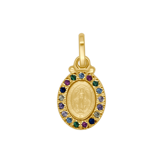 MIRACULOUS MEDAL - MULTICOLOR ZIRCONIA AND GOLDEN SILVER