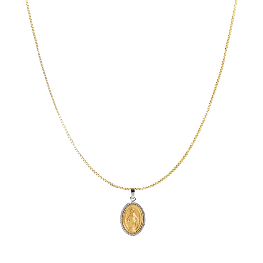 MIRACULOUS MEDAL AND CHAIN - DIAMONDS - GOLD