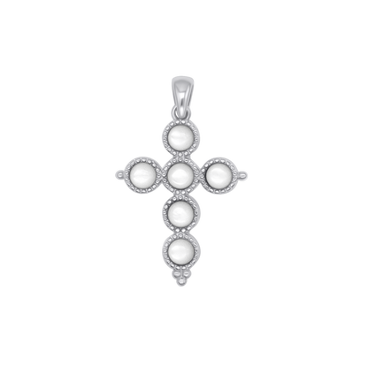MOTHER OF PEARL CROSS PENDANT - SILVER