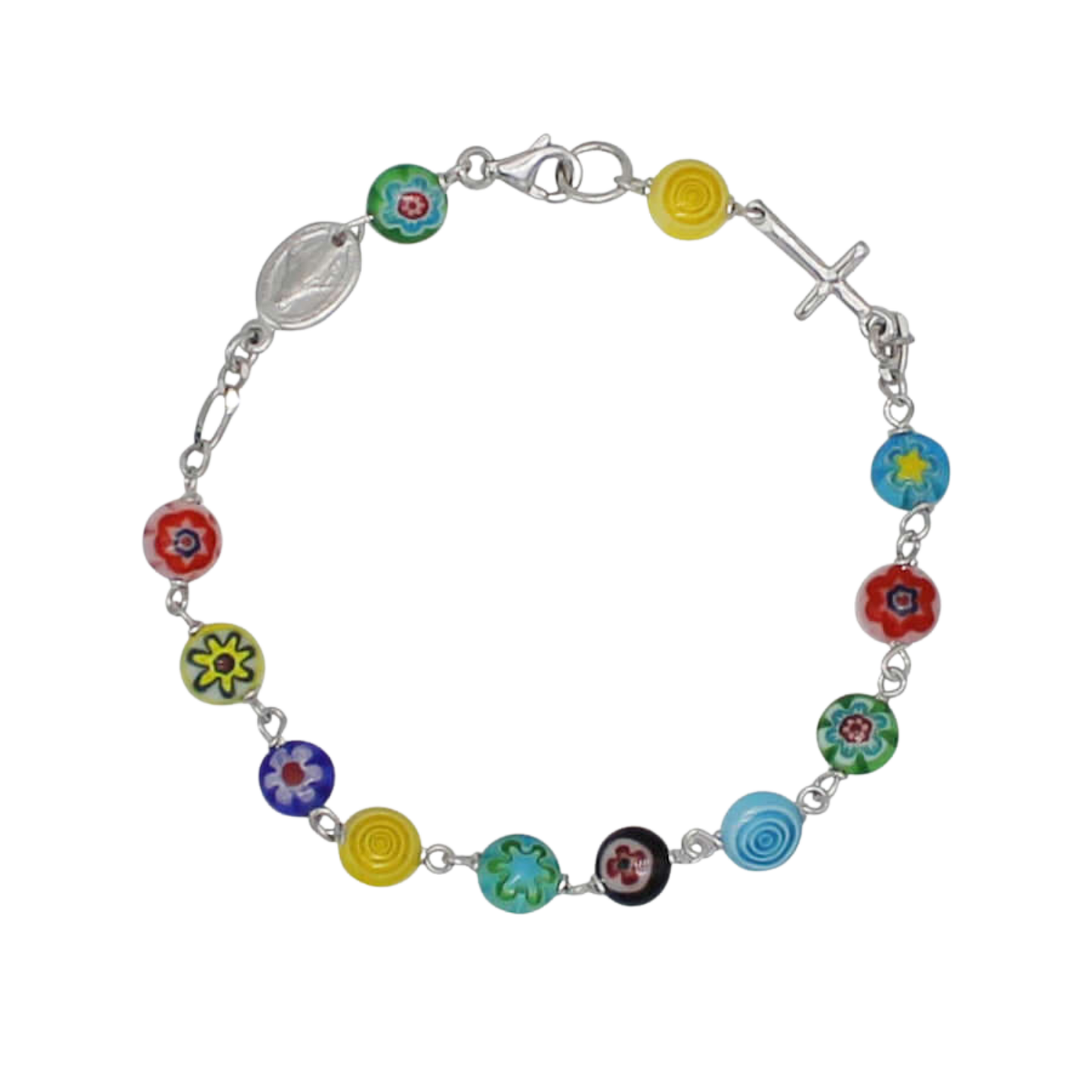 MURRINA GLASS BEADS ROSARY BRACELET - SILVER