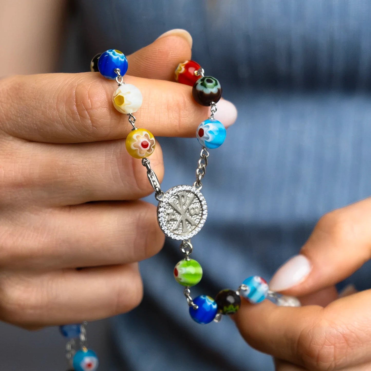 MURRINA GLASS BEADS - ROSARY - SILVER