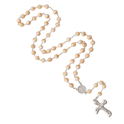 NATURAL MOTHER OF PEARL ROSARY - SILVER