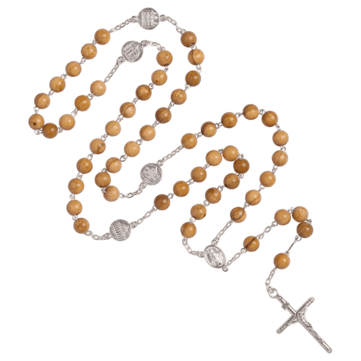 OLIVE WOOD BEADS ROSARY - SILVER