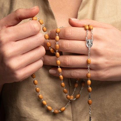 OLIVE WOOD BEADS ROSARY - METAL