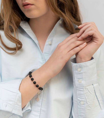 ONYX ROSARY BRACELET - SILVER