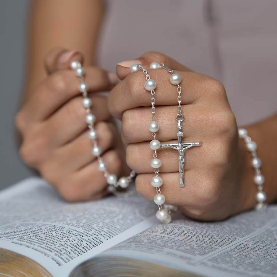 PEARL ROSARY - SILVER