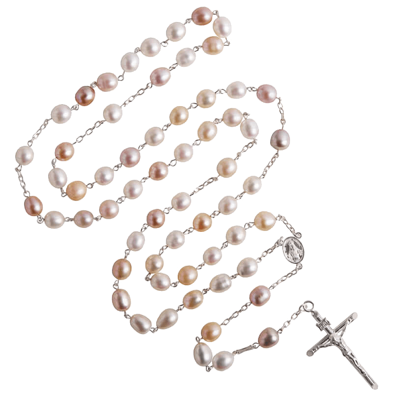 THREE-TONE PEARL ROSARY - SILVER