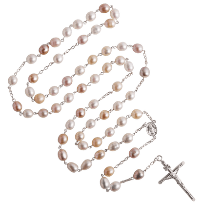 THREE-TONE PEARL ROSARY - SILVER
