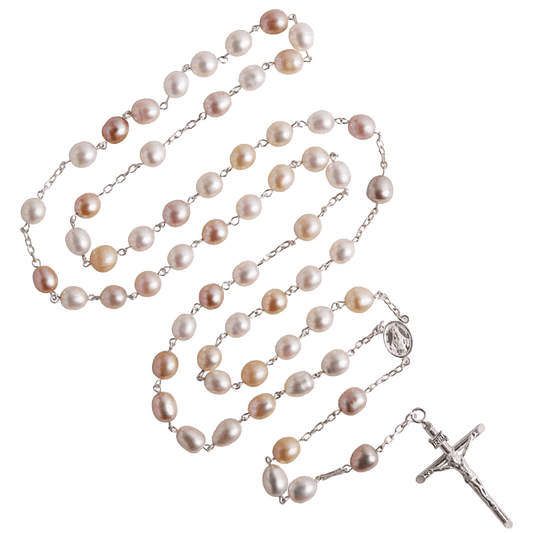 THREE-TONE PEARL ROSARY - SILVER
