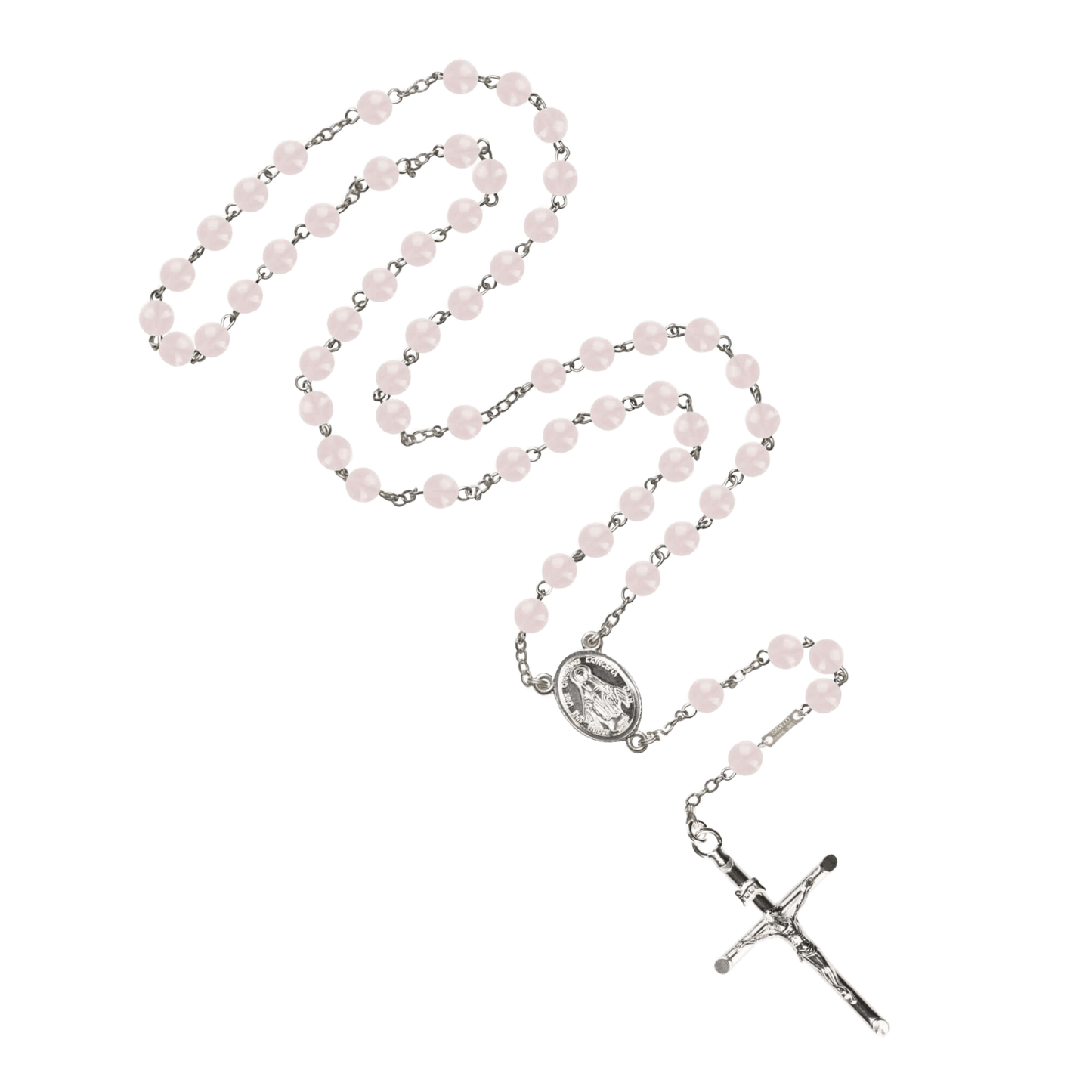 PINK QUARTZ BEADS ROSARY - SILVER