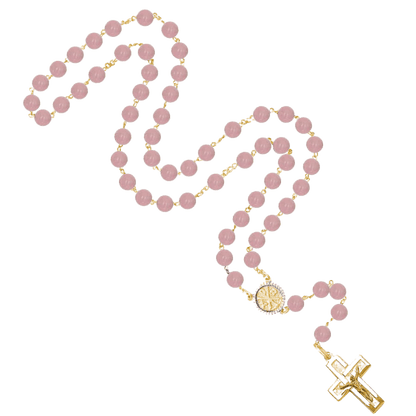 ROSE QUARTZ ROSARY - VERMEIL SILVER