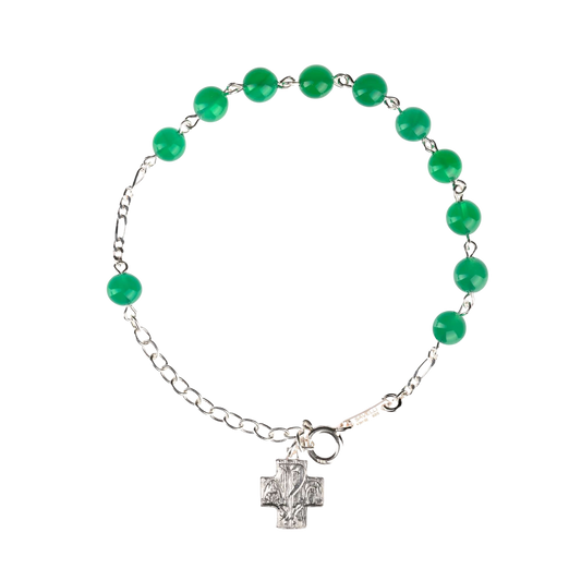 ROSARY BRACELET - GREEN AGATE - SILVER