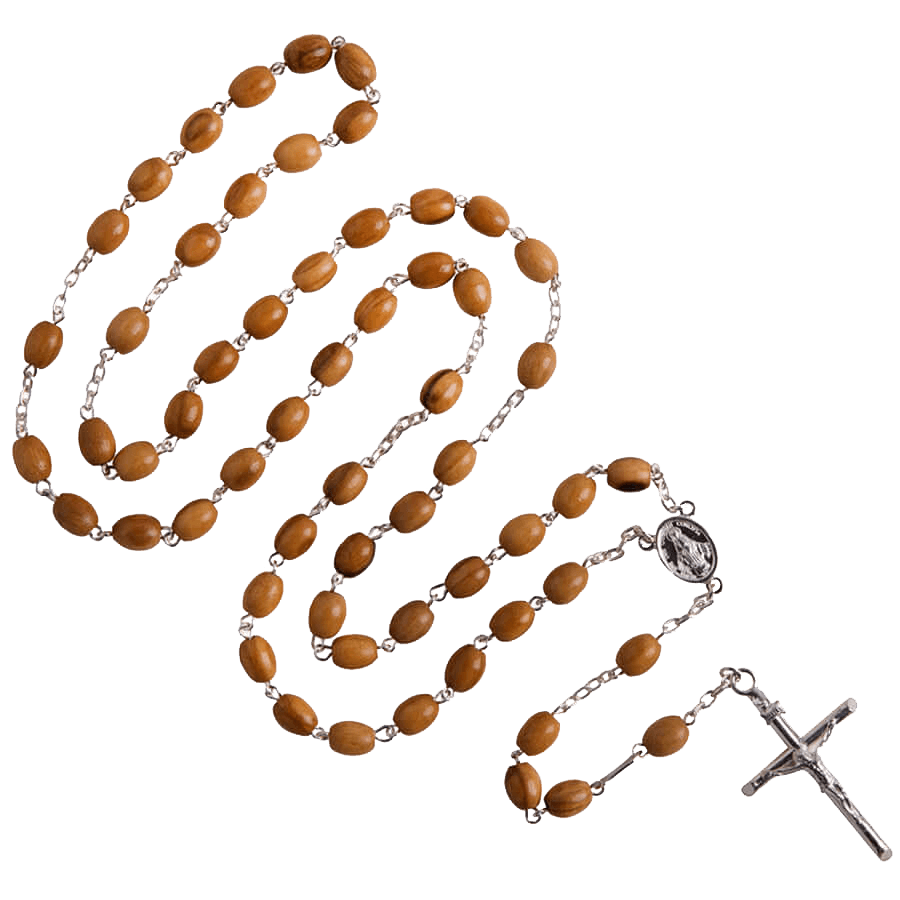 OLIVE WOOD BEADS ROSARY - SILVER