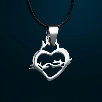SACRED HEART OF JESUS NECKLACE - RUBBER CORD AND STEEL