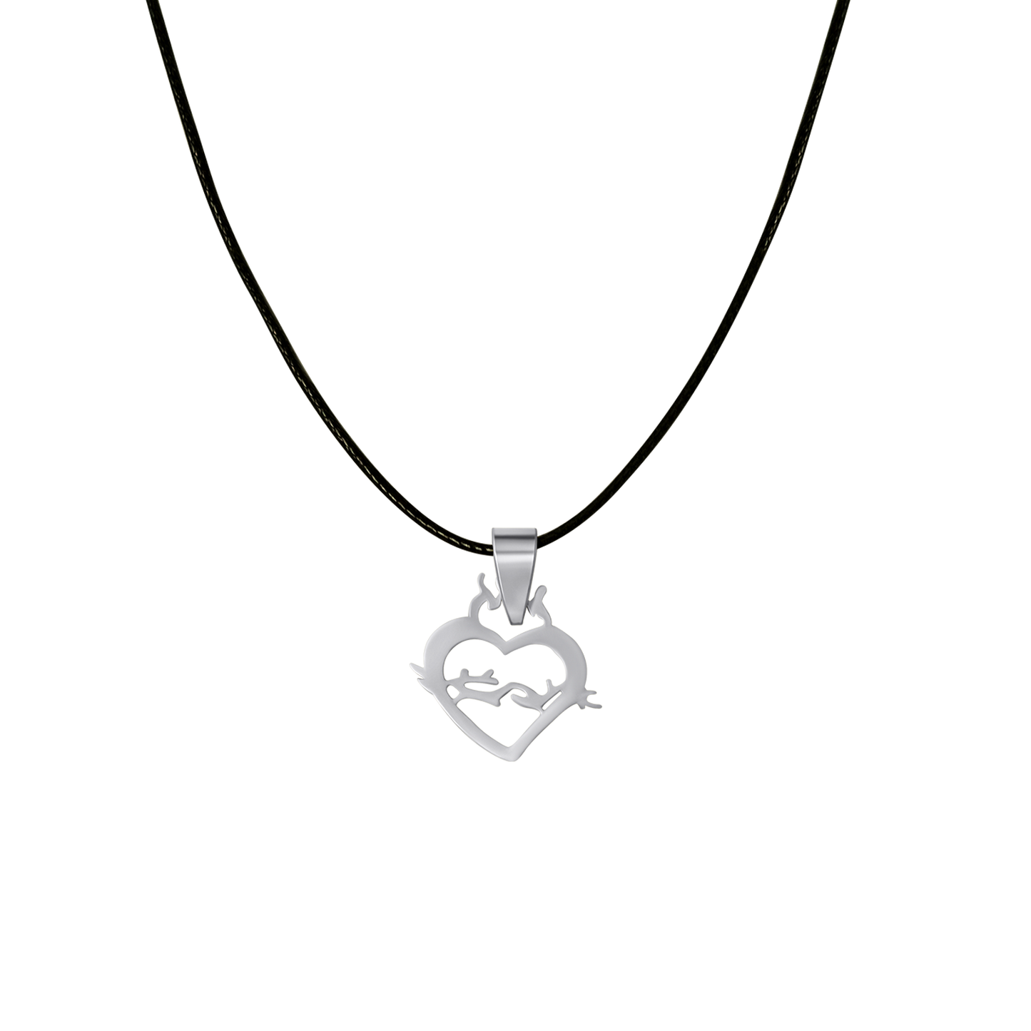 SACRED HEART OF JESUS NECKLACE - RUBBER CORD AND STEEL