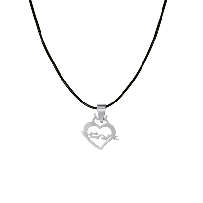 SACRED HEART OF JESUS NECKLACE - RUBBER CORD AND STEEL