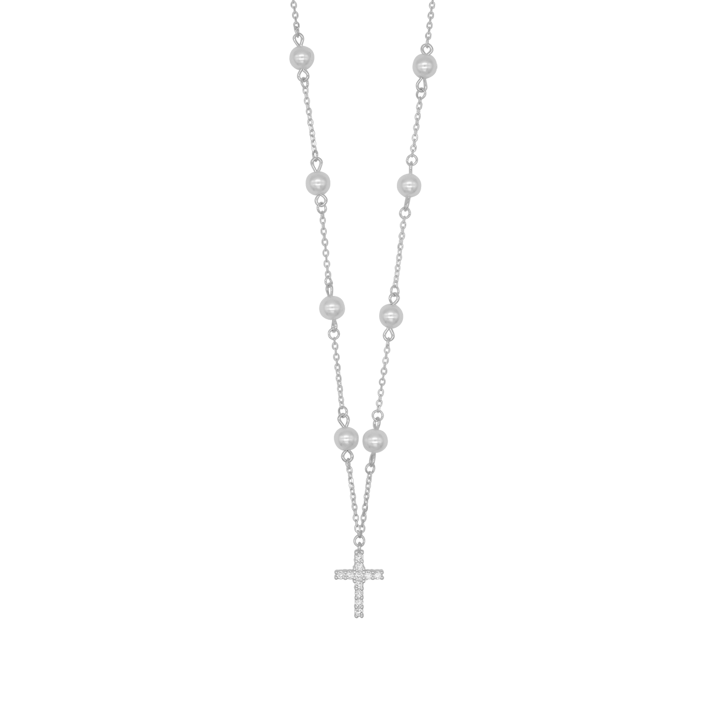 PEARL CROSS NECKLACE - SILVER