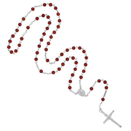 CORAL ROSARY - SILVER