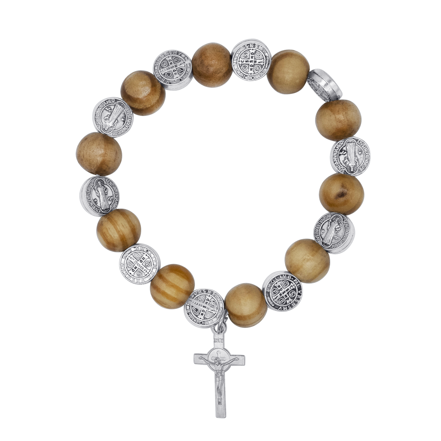 ST BENEDICT - WOODEN ROSARY BRACELET - METAL
