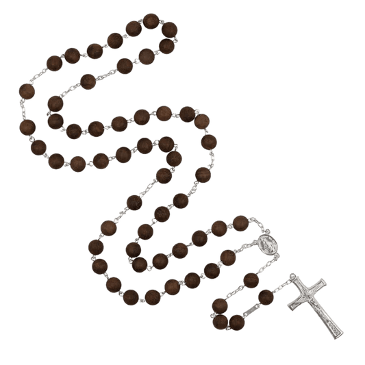 BLACK WOOD BEADS ROSARY - SILVER