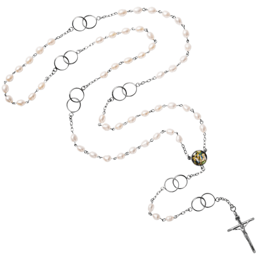 MARRIAGE - PEARL WEDDING ROSARY - SILVER