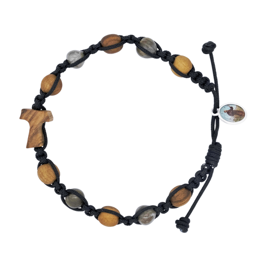 TAU CROSS BRACELET - OLIVE WOOD AND NATURAL STONES