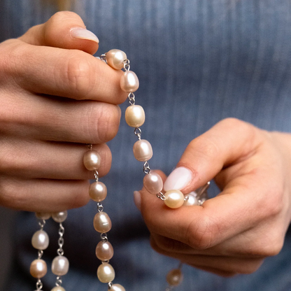 THREE-TONE PEARL ROSARY - SILVER