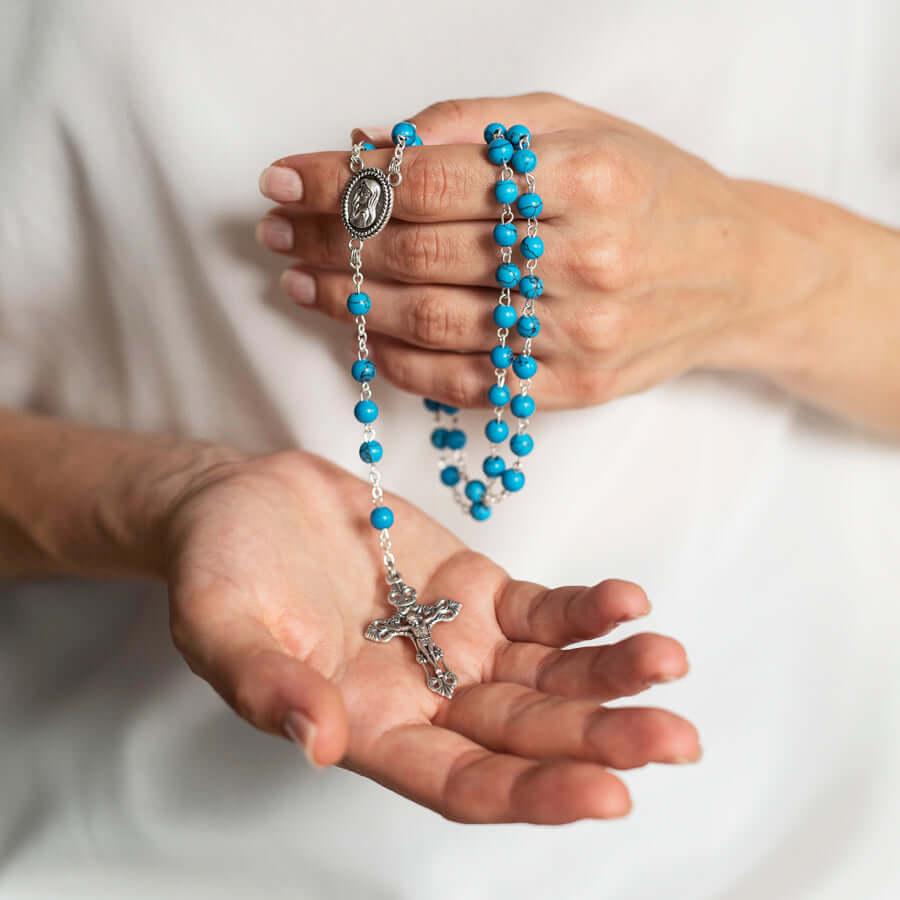 TURQUOISE ROSARY - METAL