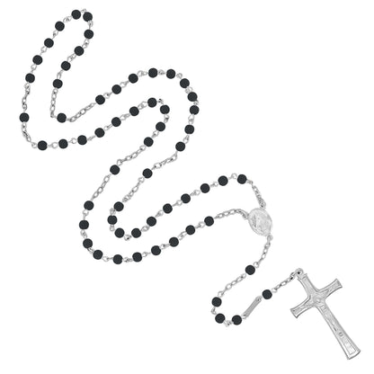 VOLCANIC LAVA BEADS ROSARY - SILVER