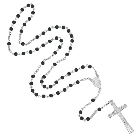 VOLCANIC LAVA BEADS ROSARY - SILVER