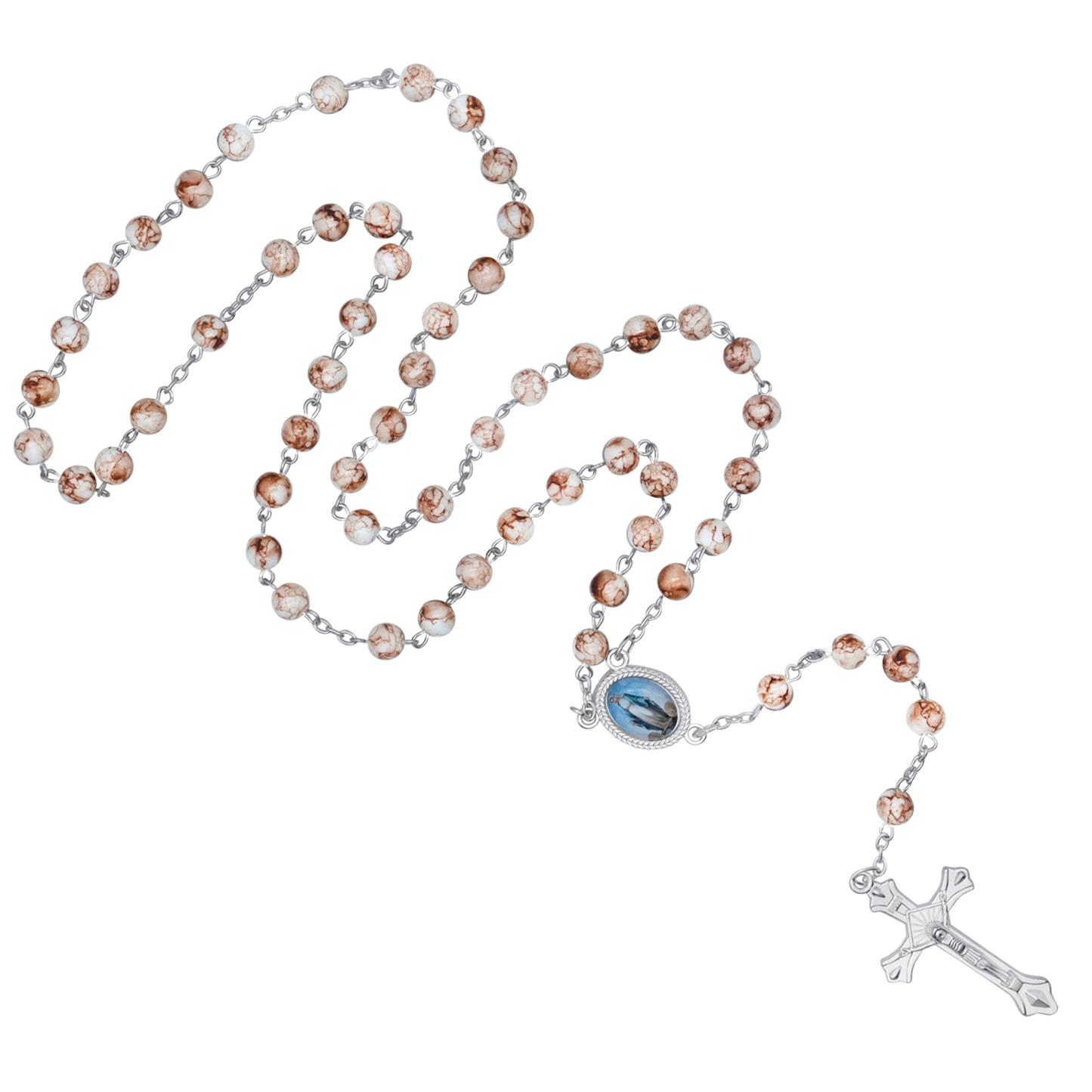WHITE MARBLE ROSARY - METAL