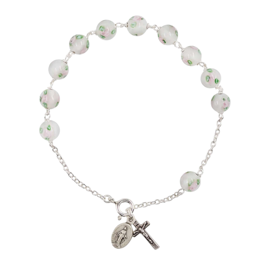 ROSARY BRACELET - WHITE MURANO GLASS AND SILVER