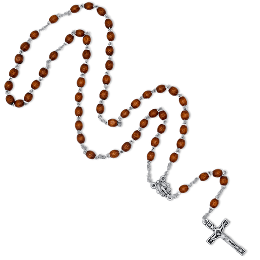WOODEN BEADS ROSARY- METAL