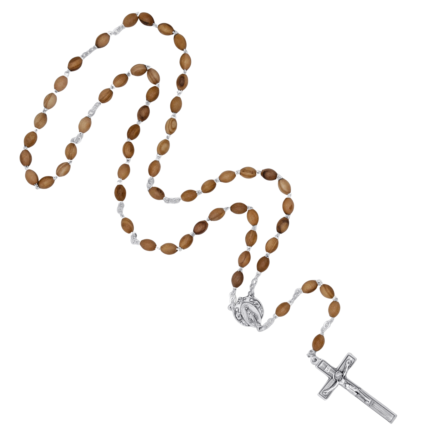 OLIVE WOOD BEADS ROSARY - METAL