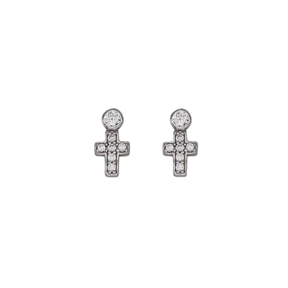 CROSS EARRINGS - SILVER AND ZIRCONIA