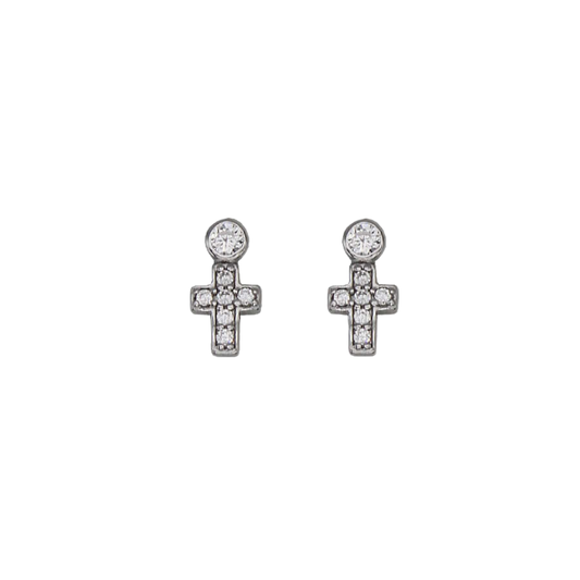 CROSS EARRINGS - SILVER AND ZIRCONIA